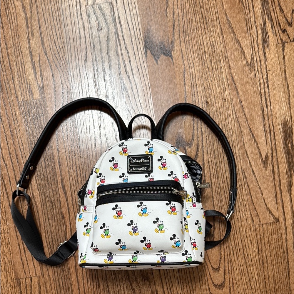 Loungefly White Mini Backpack with Multicolor Mic… - image 1